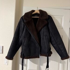 Abercrombie & Fitch Black and Brown Leather Jacket